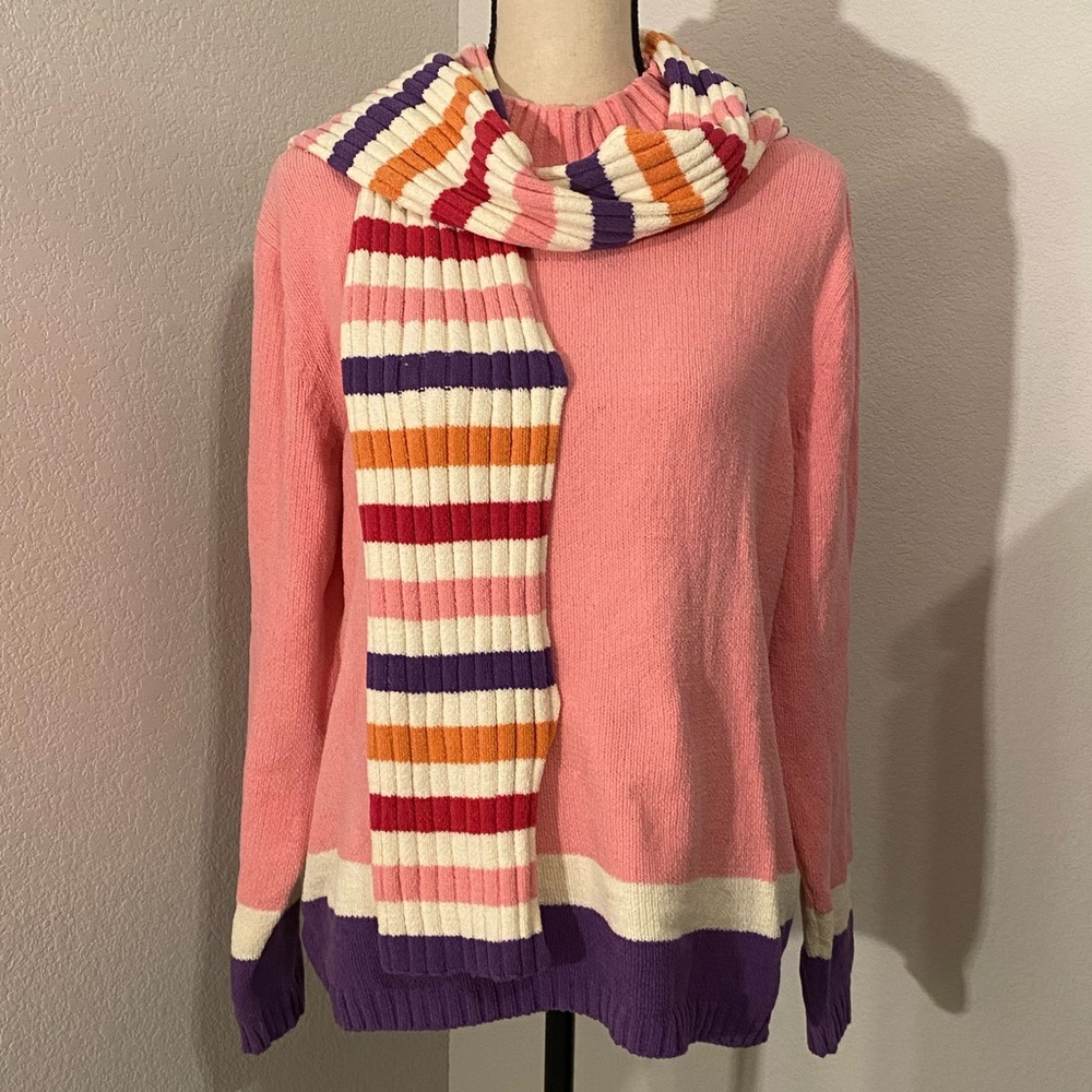 Mock Neck Pastel Sweater with Scarf